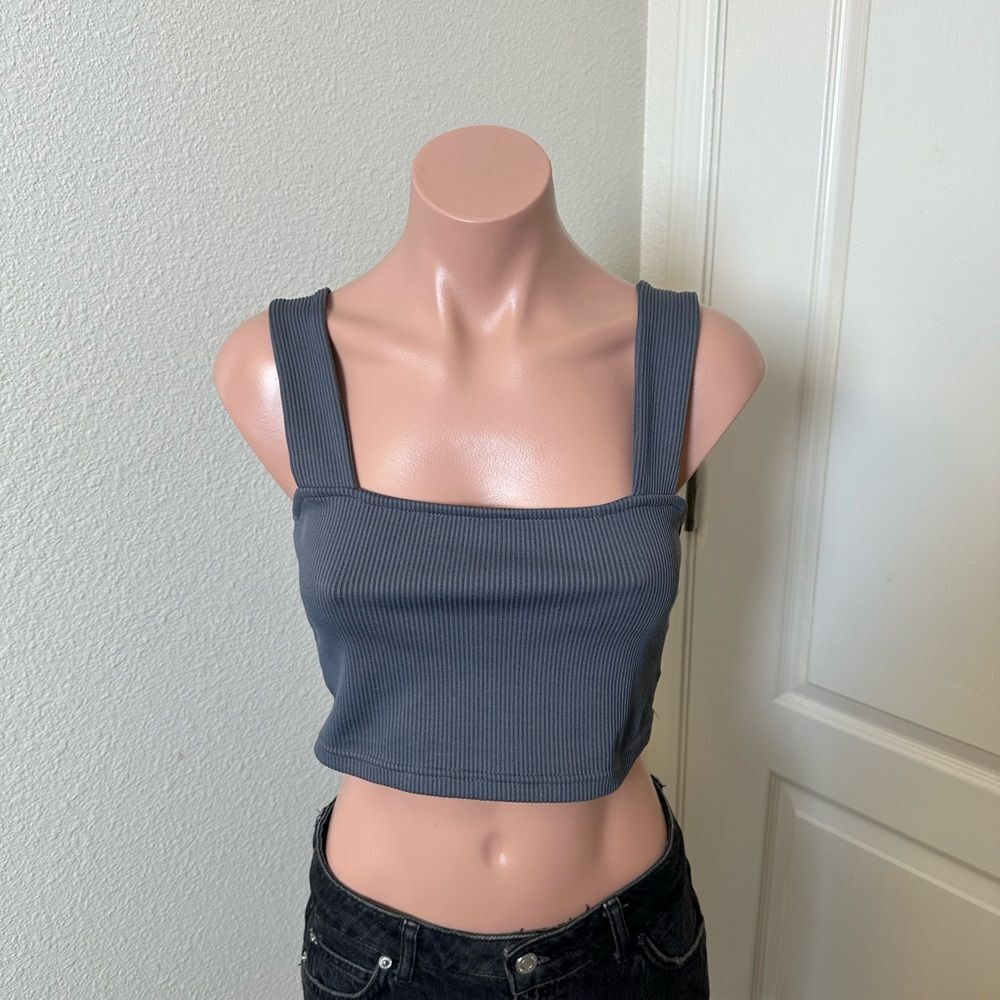 H&M Ribbed Gray Crop Top Tank Sz M